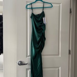 Cider Green Ruched Maxi Slip Dress